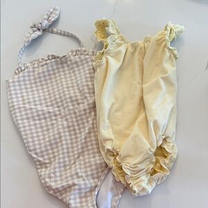 Charming Yellow and Checkered Kids Swim One Piece